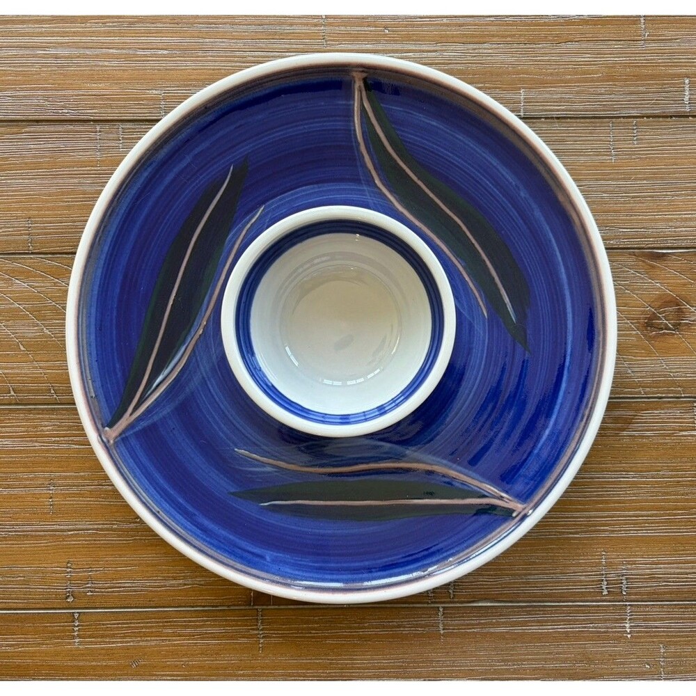 Vintage Studio Pottery Chips And Dip Bowl/Platter Handmade, Signed